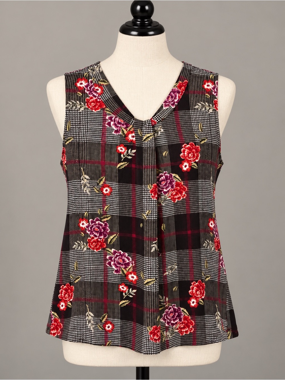 Floral Plaid Sleeveless Blouse Petite XL